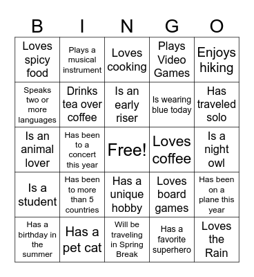 Let's Connect! Bingo Card