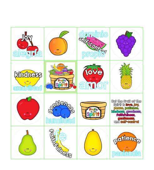 Fruit of the Spirit Bingo Card