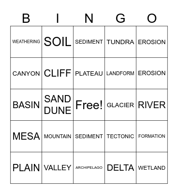 Landforms Bingo Card