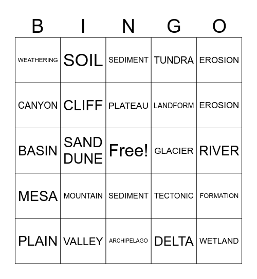 Landforms Bingo Card