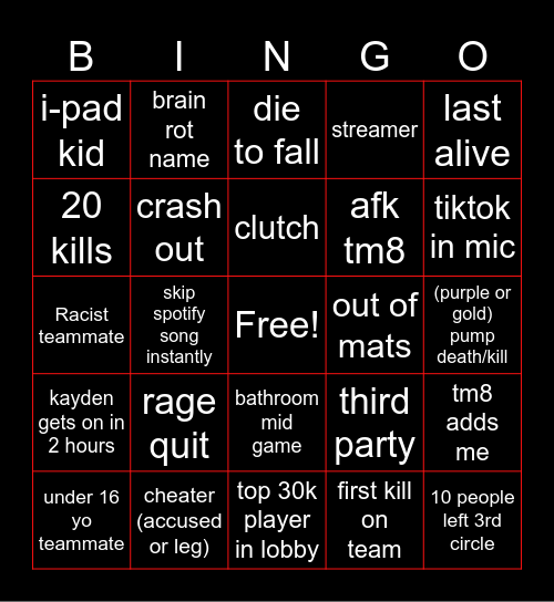 fortnite reload ranked bingo card Bingo Card