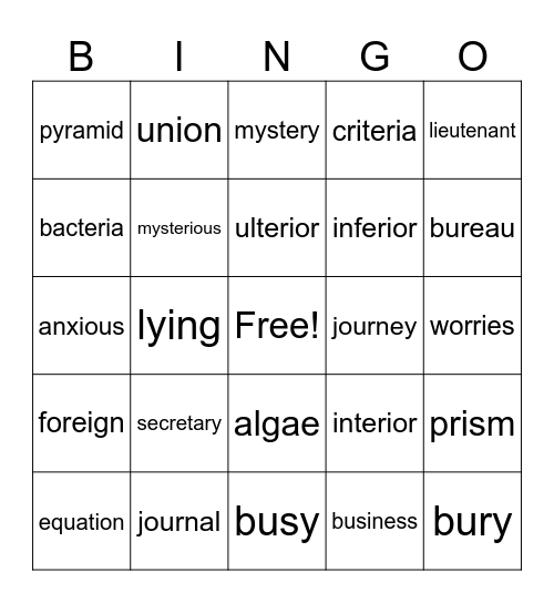 WRS 11 Bingo Card