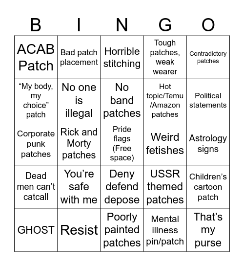 Baddle Jacket Bingo Card