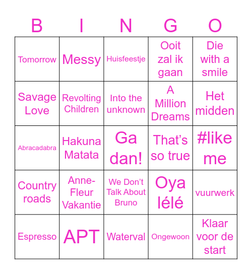 Scouts Bingo Card