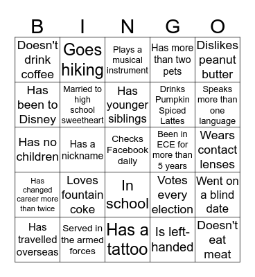 PINGO Bingo Card