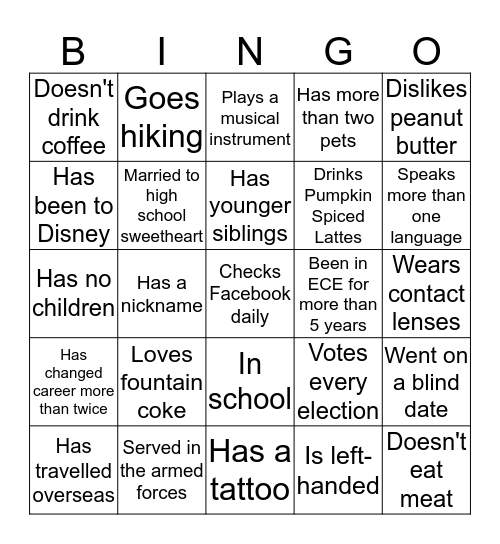 PINGO Bingo Card