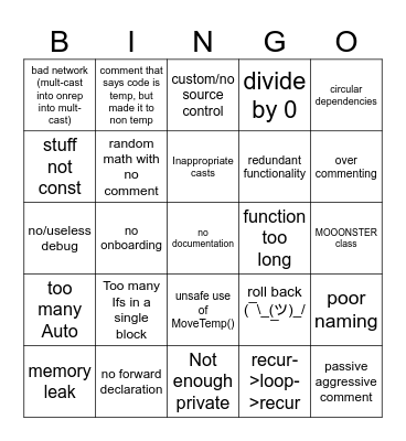 Arta New Job Bingo Card