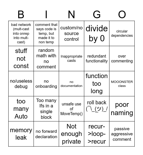 Arta New Job Bingo Card