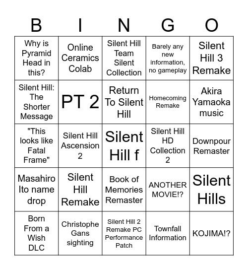 Silent Hill Transmission Bingo Card