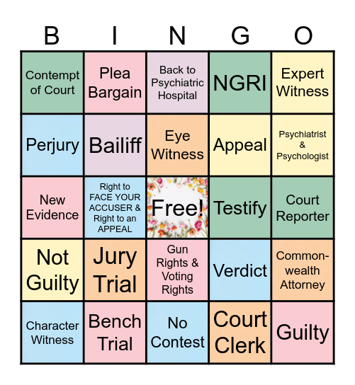 Competency Restoration Bingo Card