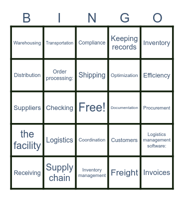 Logistics Bingo Card