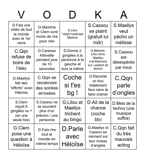 Bingo de la non-sobriété Bingo Card