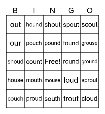 "ou" Vowel Team Bingo Card
