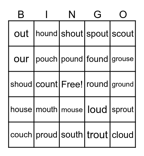 "ou" Vowel Team Bingo Card