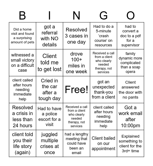 APS Bingo Card