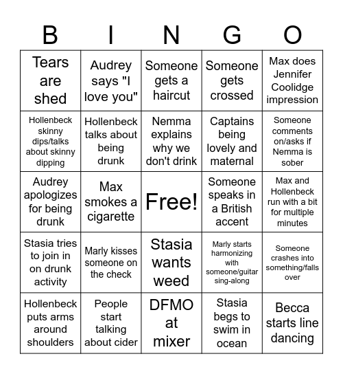 Boozy BWO Bingo Card