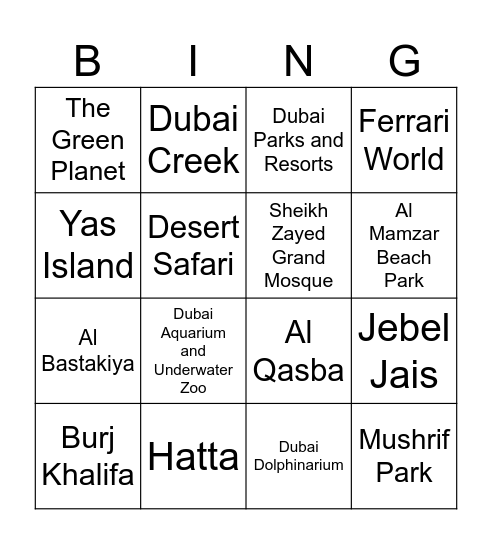 Let us Explore! Bingo Card