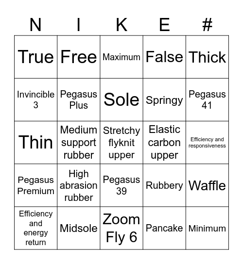 Everyday+ Running Shoes Bingo Card