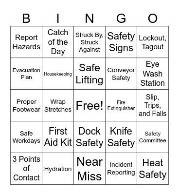 Safety BINGO! Bingo Card