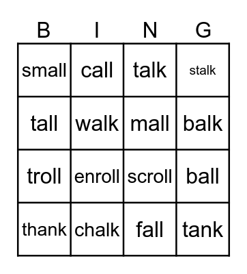 Phonogram Bingo Card