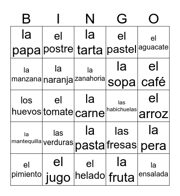Comida BINGO Card