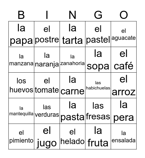 Comida BINGO Card