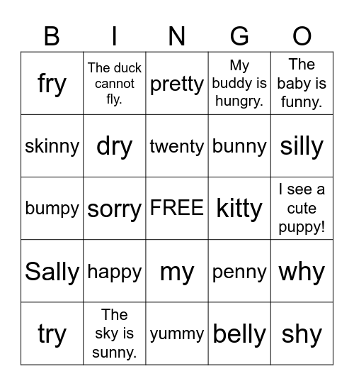 Y says "e" Y says "i" Bingo Card