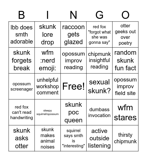 eco-writing bingo Card