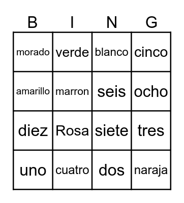 Español Bingo Card