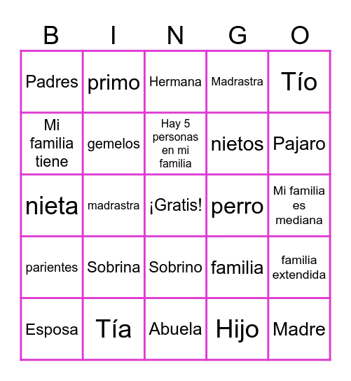 Mi Familia Bingo Card