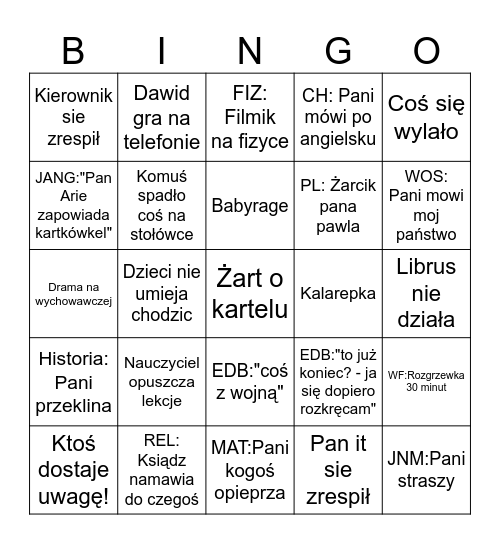 13.03 Bingo Card