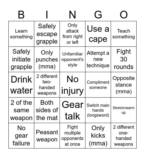 Tosetti Fight Day Bingo Card