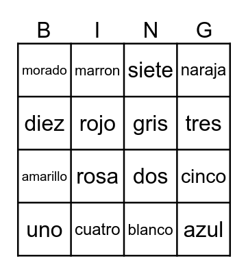 Español Bingo Card