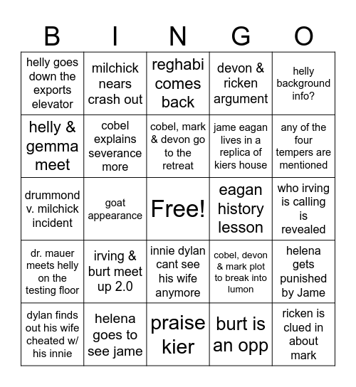 severance 2x09 Bingo Card