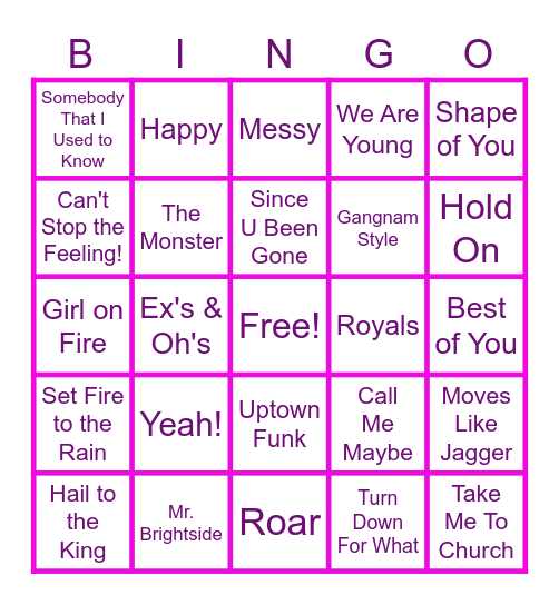MUSIC BINGO at the Ann Arbor Eagles!  Songs since 2004 for Lidia's Birthdayyyyy!!! Bingo Card