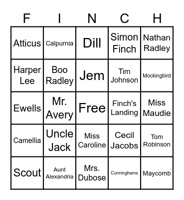 To Kill a Mockingbird Review Game Bingo Card