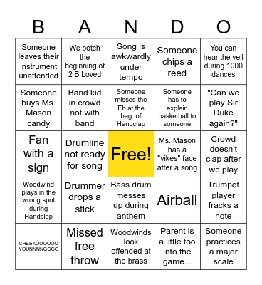 Basketball Athletic Band BANDO Bingo Card