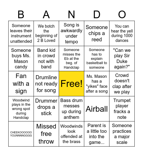 Basketball Athletic Band BANDO Bingo Card