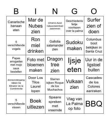La Palma Bingo Card