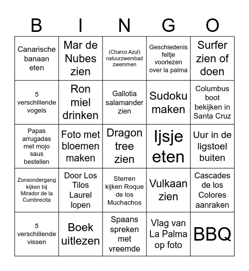 La Palma Bingo Card