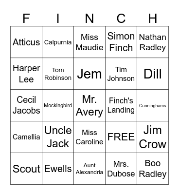 To Kill a Mockingbird Review Game Bingo Card