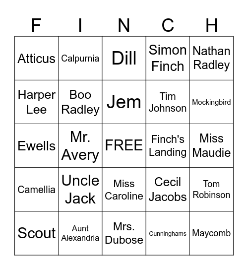 To Kill a Mockingbird Review Game Bingo Card