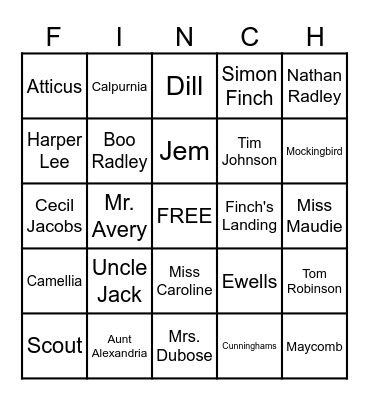 To Kill a Mockingbird Review Game Bingo Card