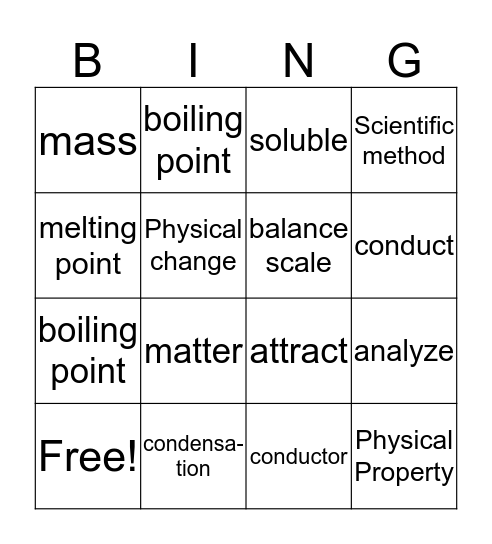 Matter and Scientific Method Bingo Card