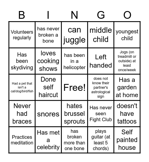 Team Building Bingo Card
