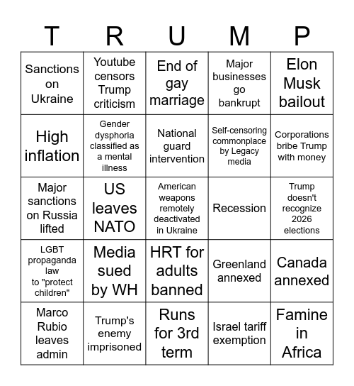 Second term predictions Bingo Card