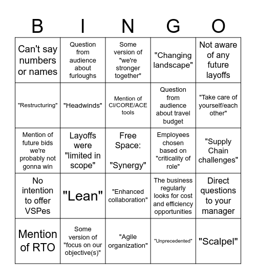 Collins Layoffs Bingo ('25 Edition #1) Bingo Card