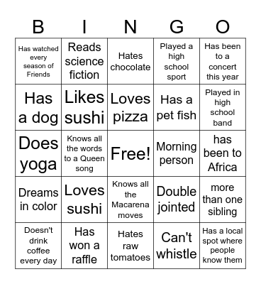 Pixiters Bingo Card