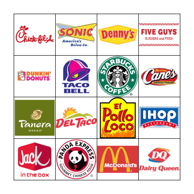 FAST FOOD Bingo Card