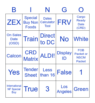 NF Logistics BINGO Card